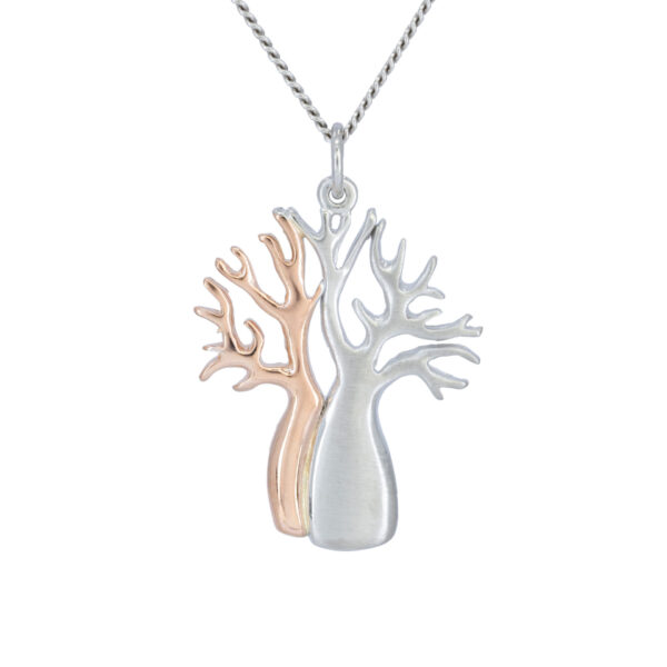 Two-toned brushed white and rose gold dunham boab tree pendant handcrafted